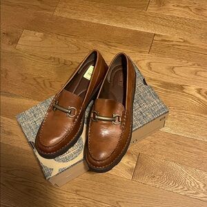 Born Brown Leather Loafers with Metal Detail